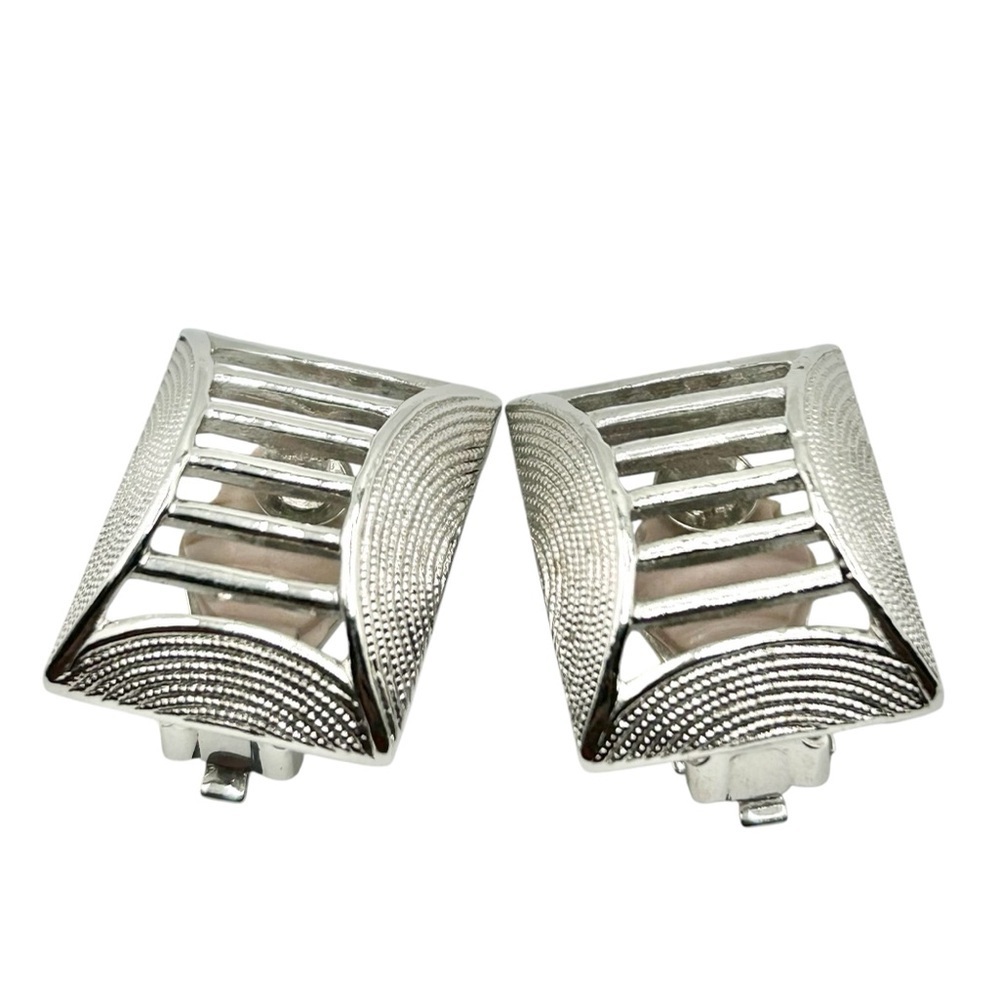 Vintage Sarah Coventry Silver Tone Art Deco Style Clip-On Earrings
